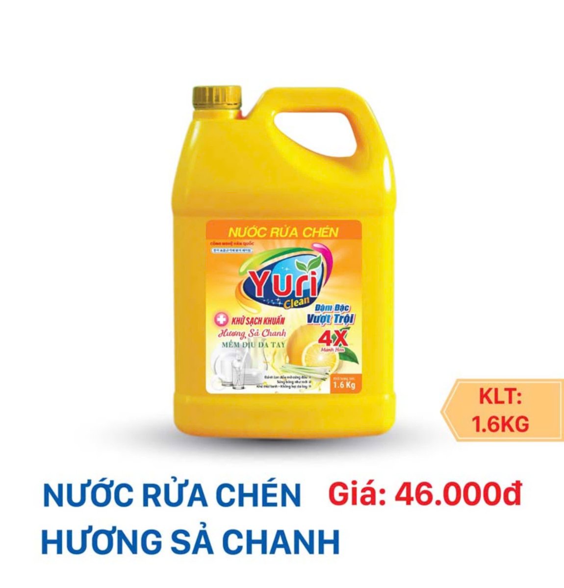 NƯỚC RỬA CHÉN YURI 4X - 1,6 KG (Hương Sả Chanh)