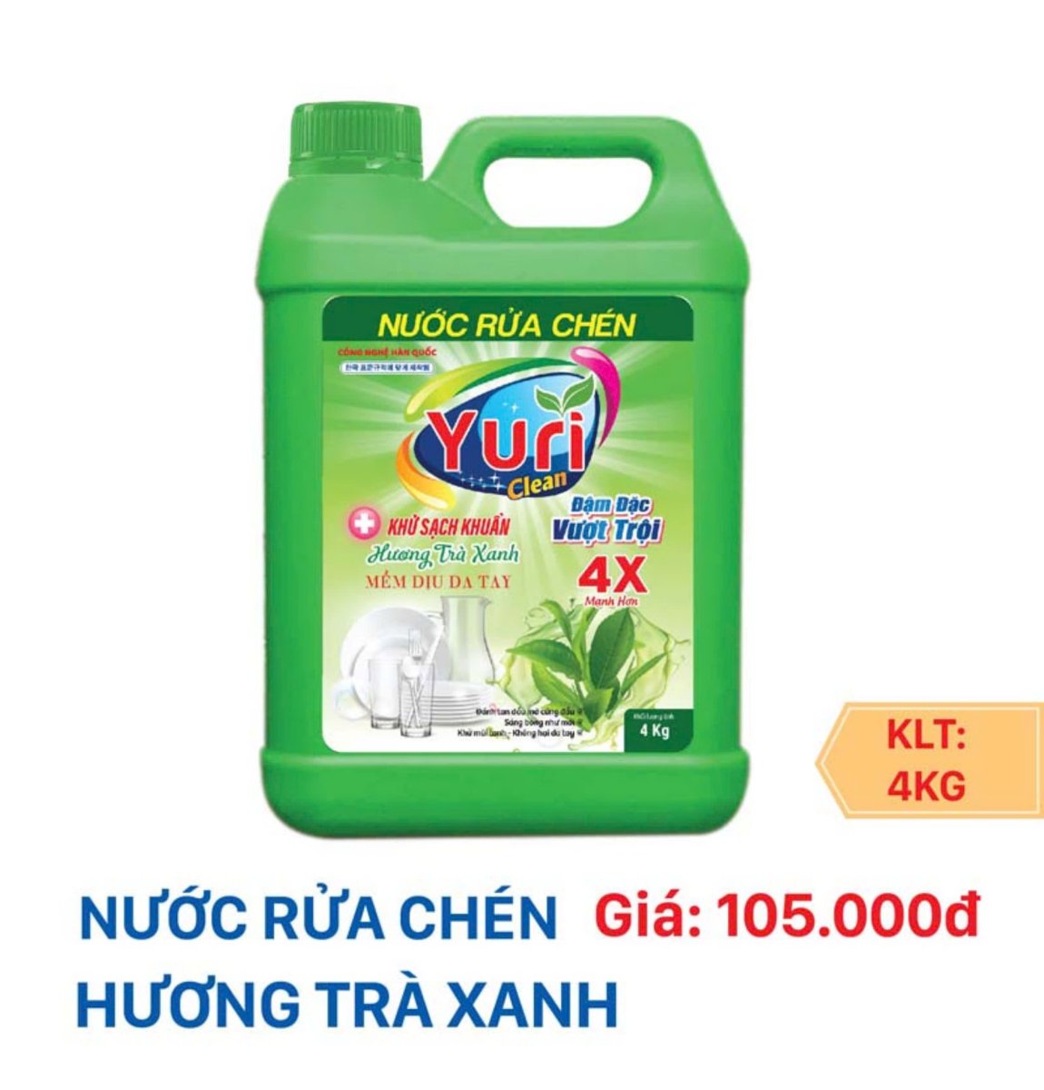 NƯỚC RỬA CHÉN YURI 4X - 4 KG (Hương Sả Chanh)