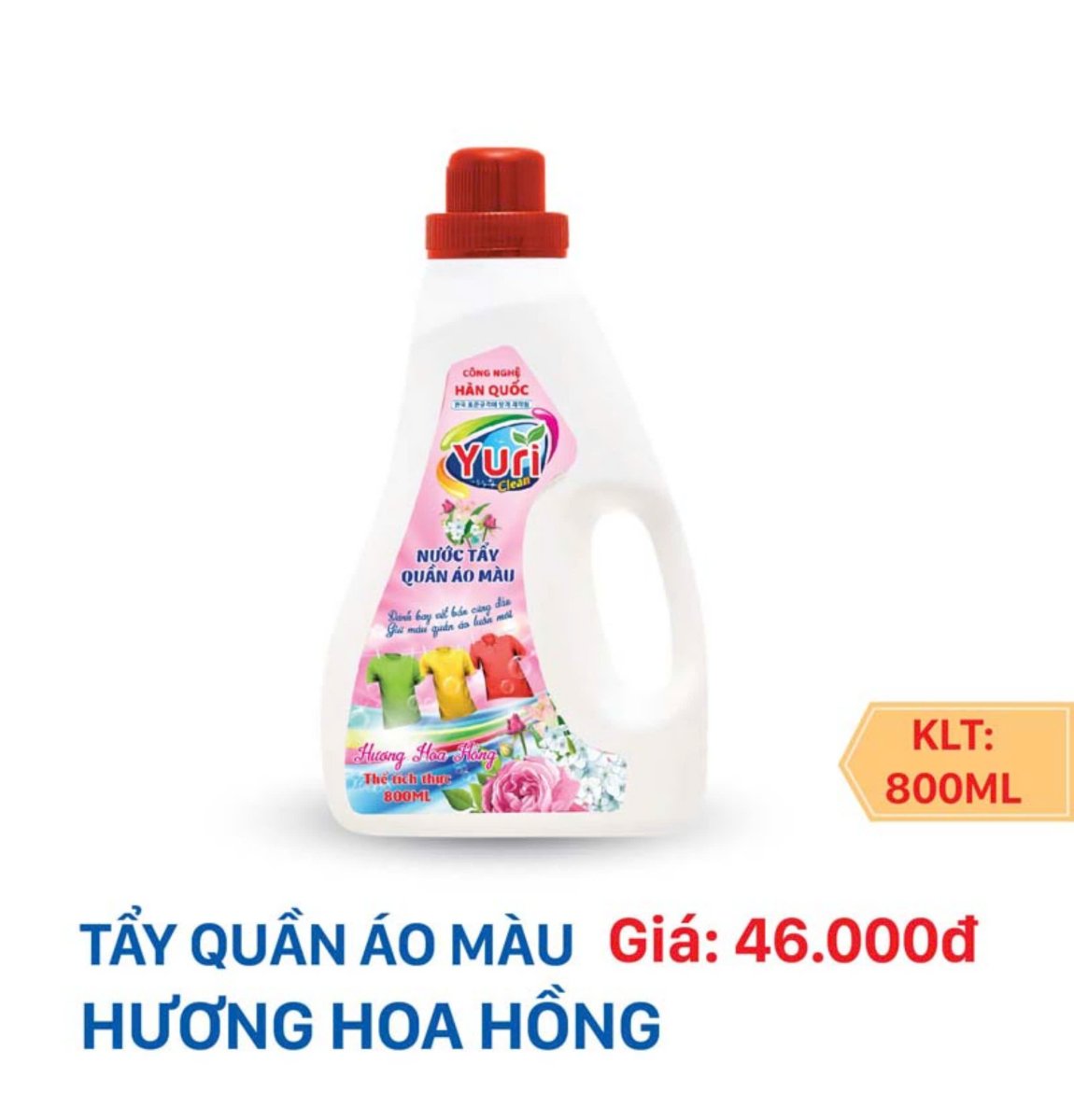 NƯỚC TẨY QUẦN ÁO MÀU YURI - 800 ML (Hương Hoa Hồng)